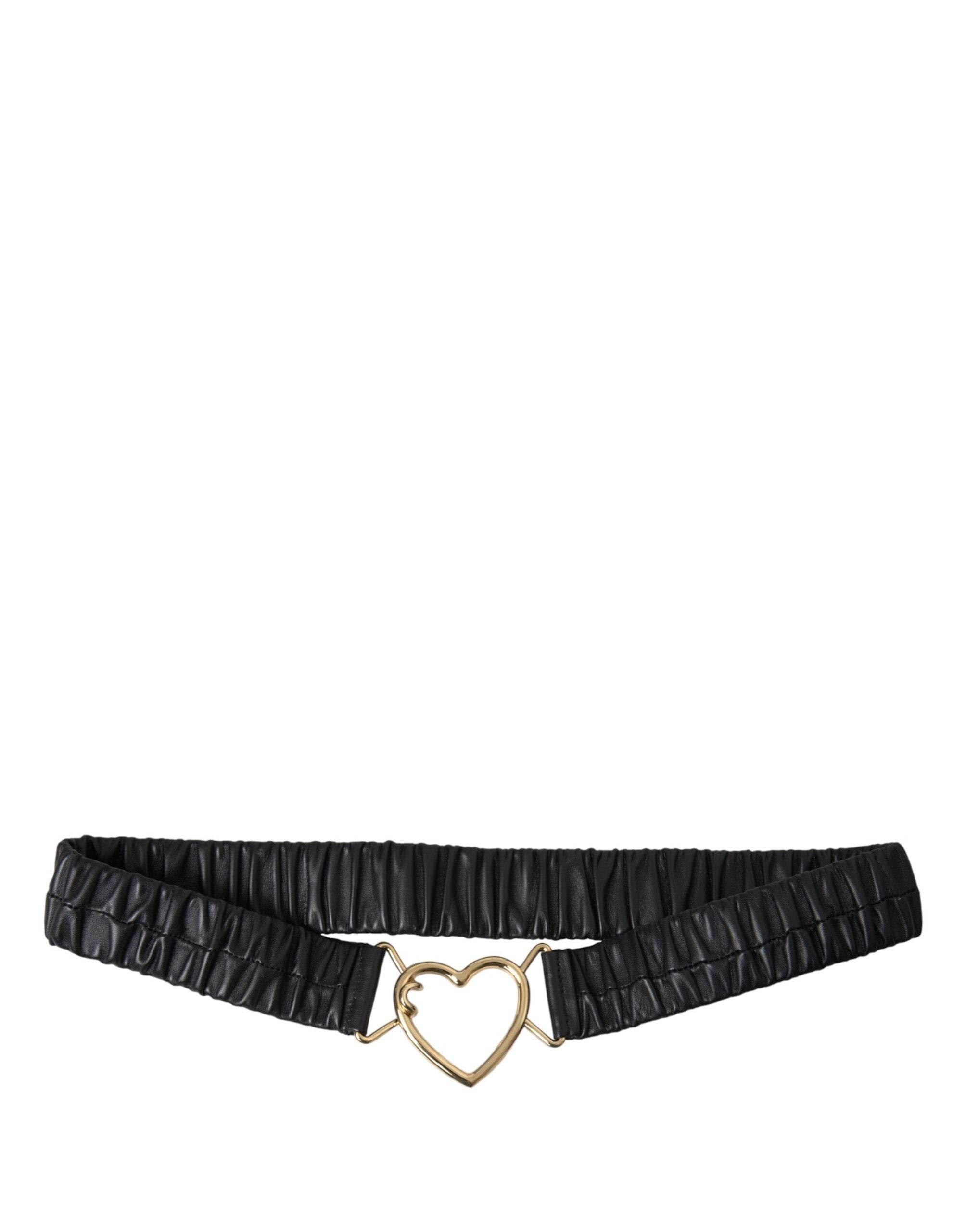 Dolce & Gabbana Black Leather Gold Heart Metal Buckle Belt - Hilstor
