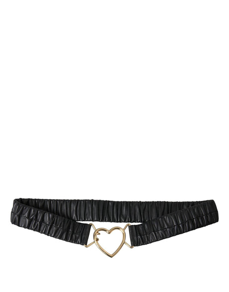 Dolce & Gabbana Black Leather Gold Heart Metal Buckle Belt - Hilstor