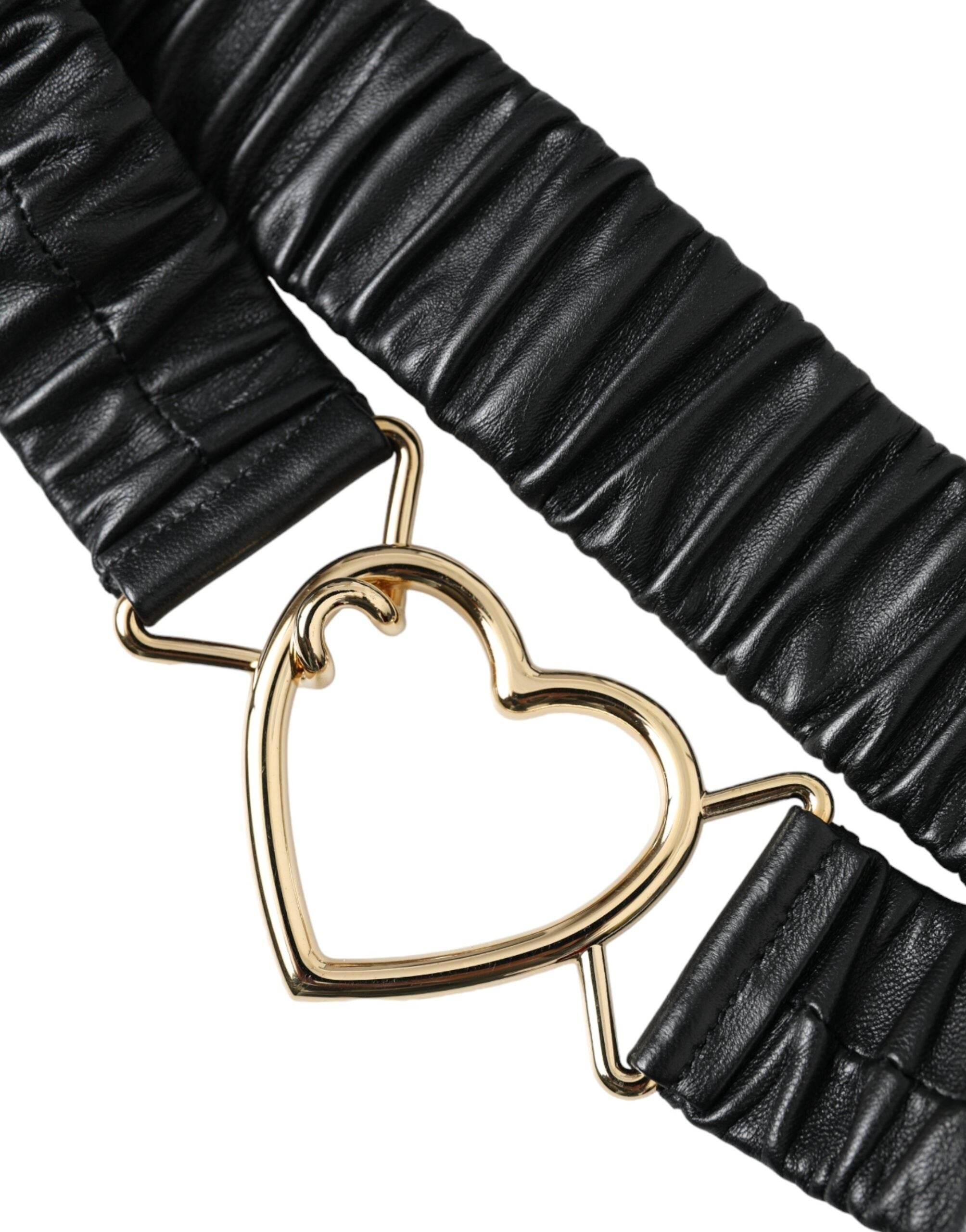 Dolce & Gabbana Black Leather Gold Heart Metal Buckle Belt - Hilstor