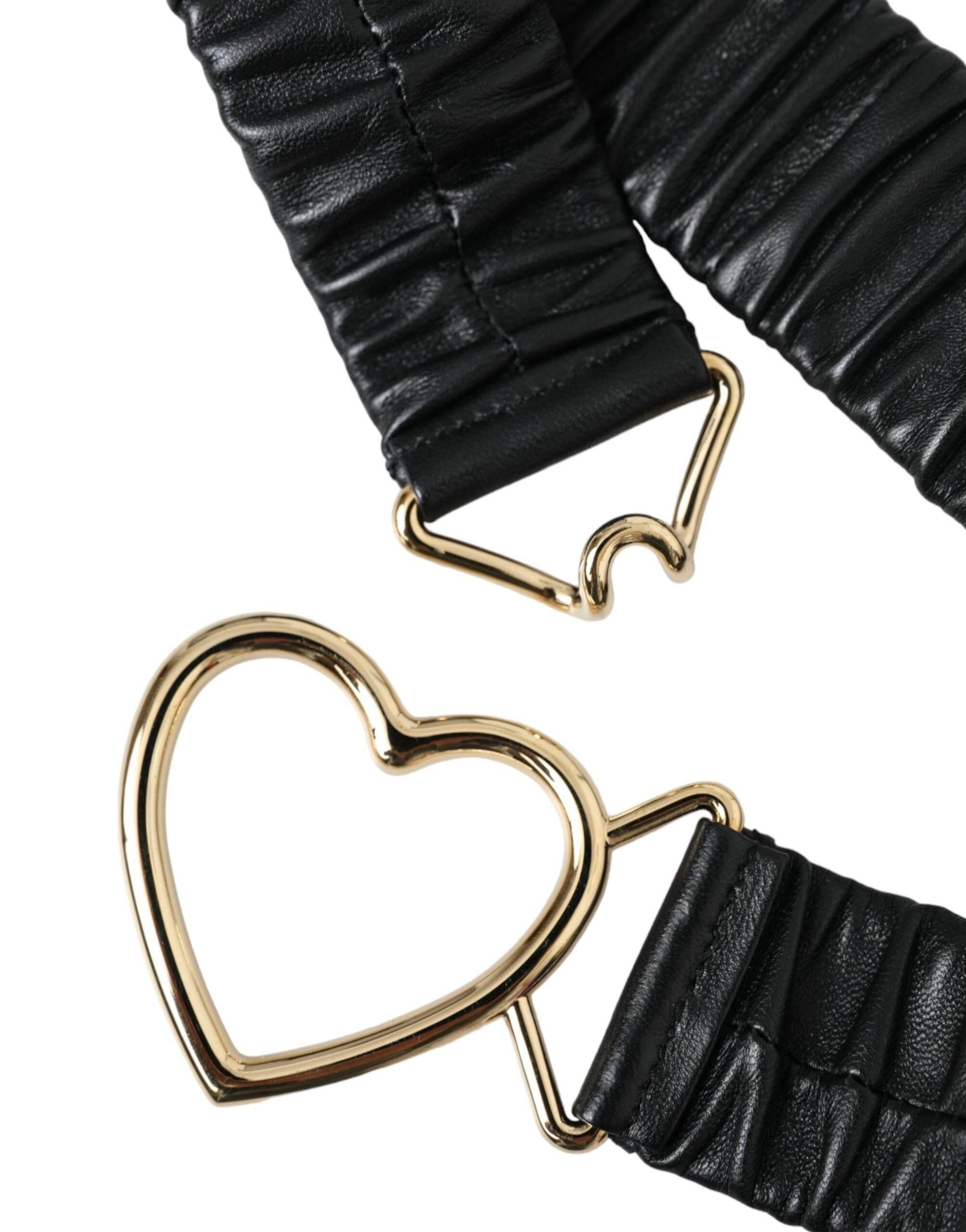 Dolce & Gabbana Black Leather Gold Heart Metal Buckle Belt - Hilstor