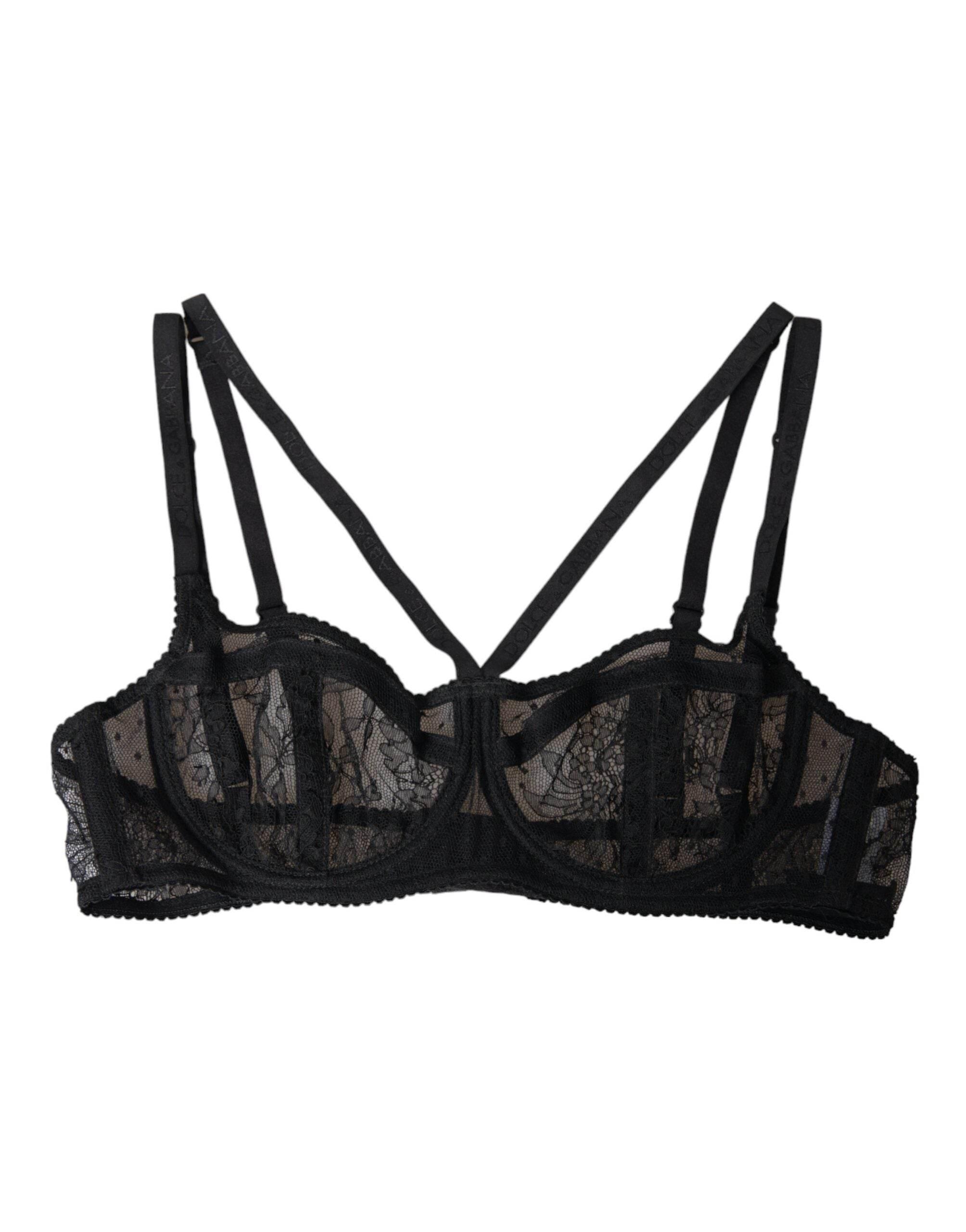 Dolce & Gabbana Black Floral Lace Nylon Balconcino Bra Underwear - Hilstor