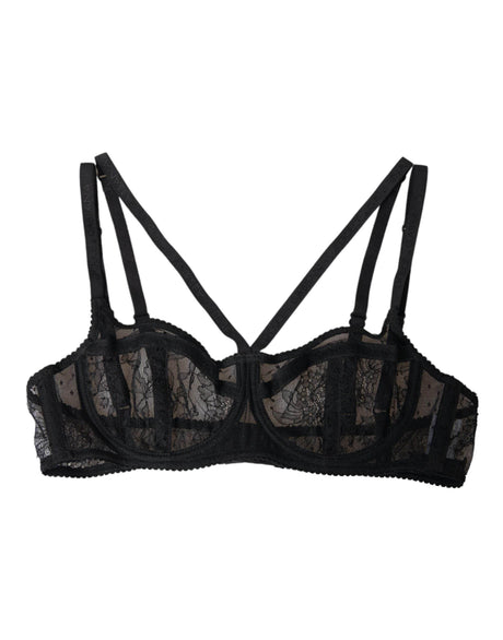 Dolce & Gabbana Black Floral Lace Nylon Balconcino Bra Underwear - Hilstor