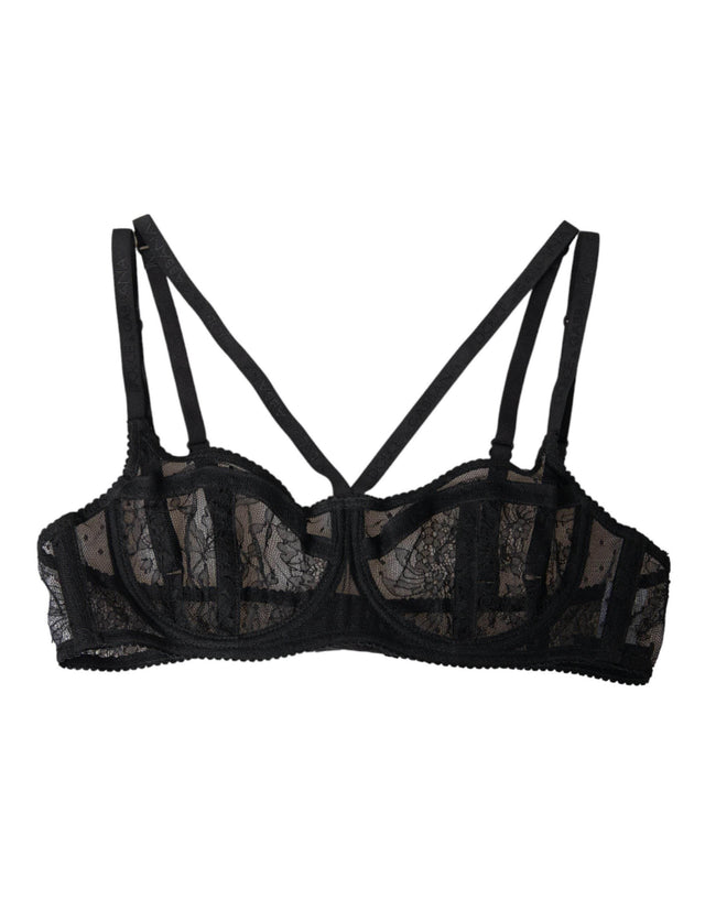 Dolce & Gabbana Black Floral Lace Nylon Balconcino Bra Underwear - Hilstor