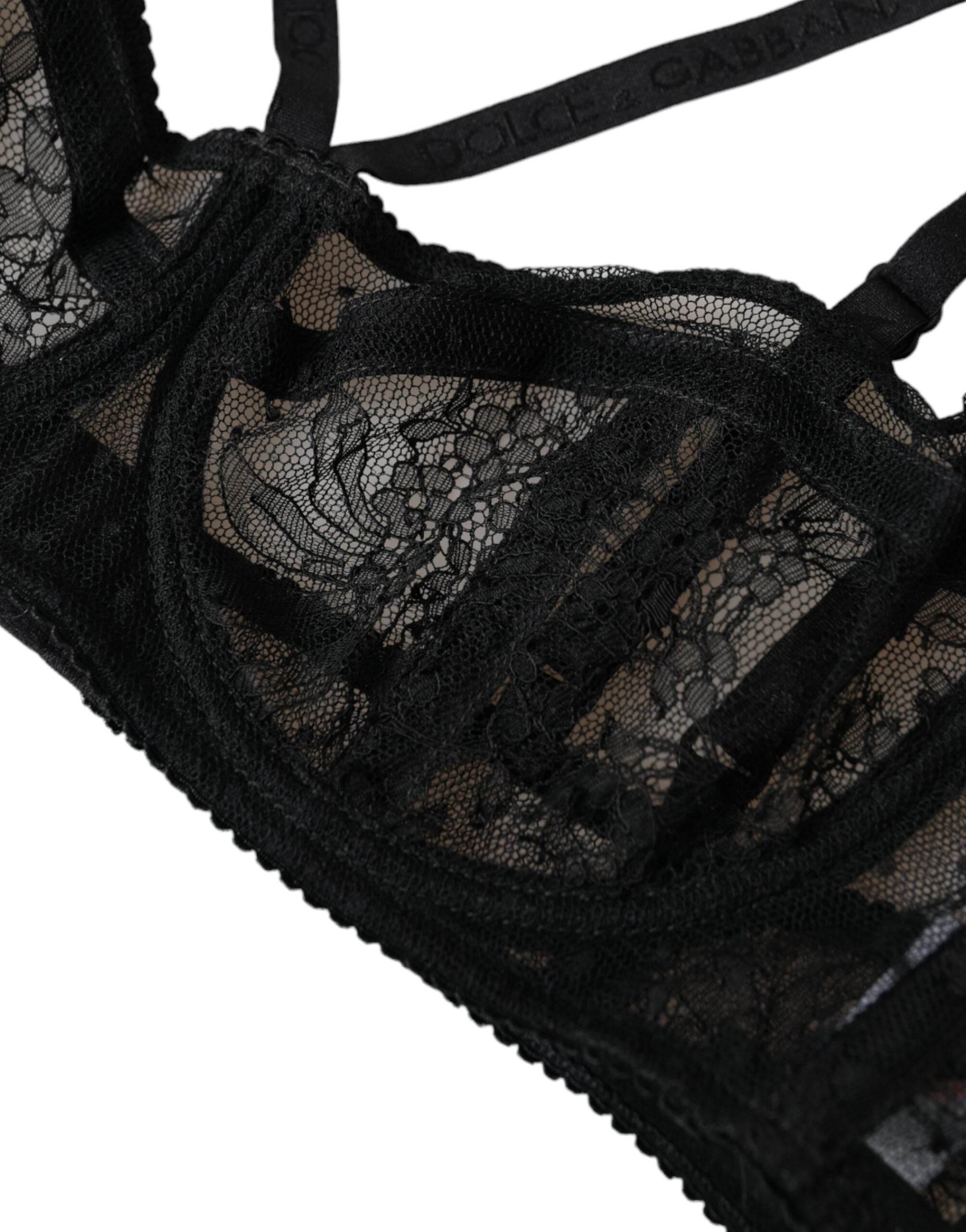 Dolce & Gabbana Black Floral Lace Nylon Balconcino Bra Underwear - Hilstor