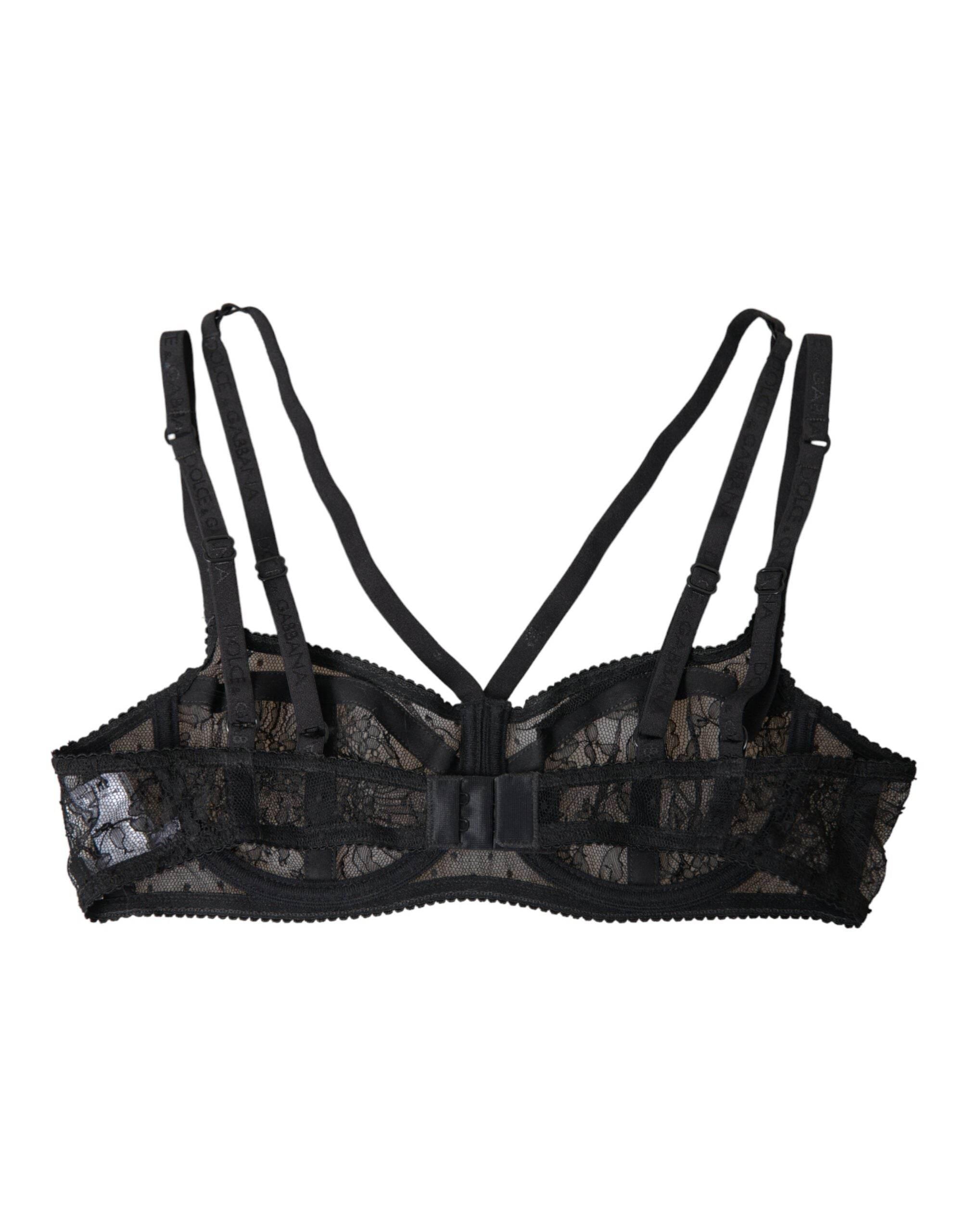 Dolce & Gabbana Black Floral Lace Nylon Balconcino Bra Underwear - Hilstor