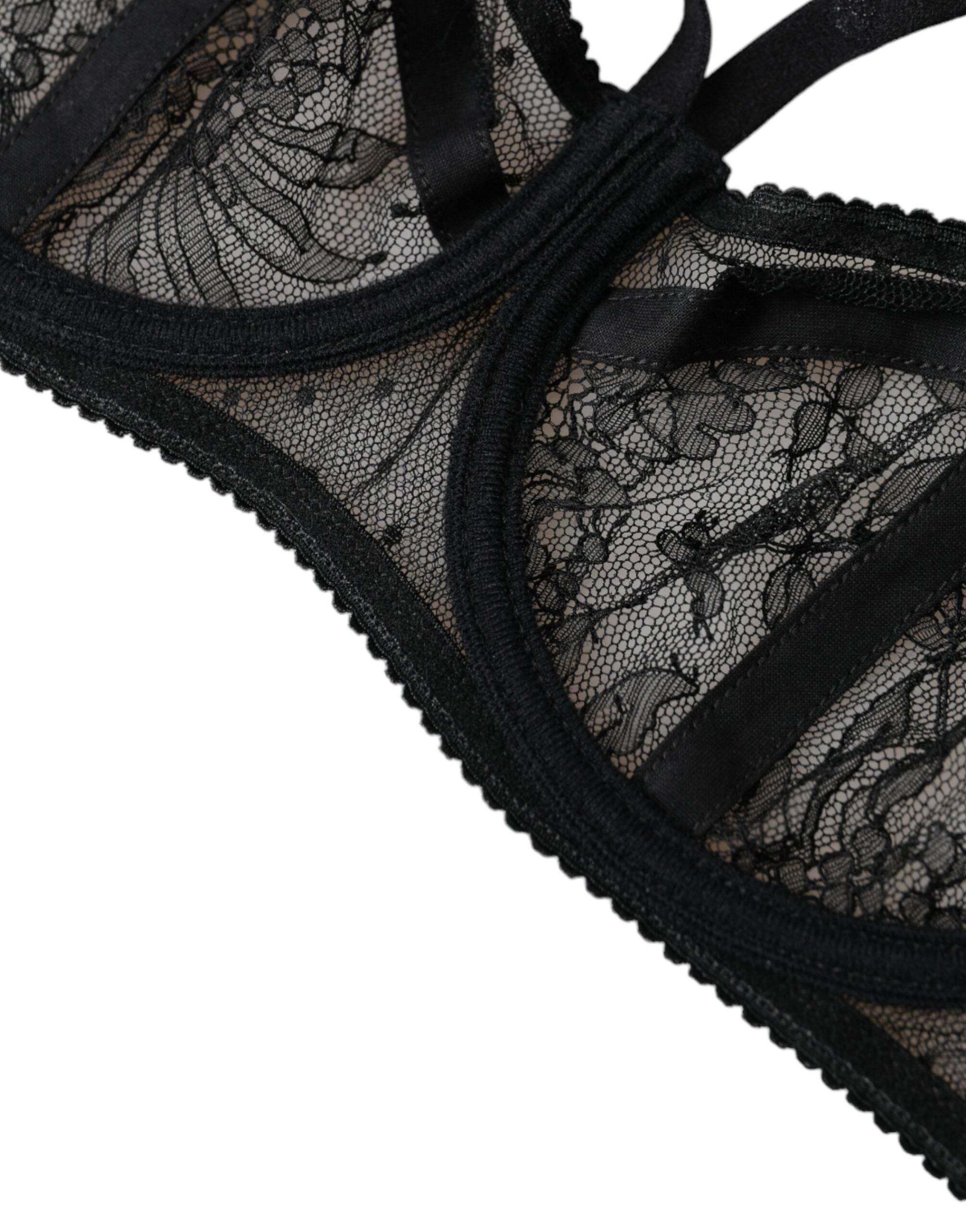 Dolce & Gabbana Black Floral Lace Nylon Balconcino Bra Underwear - Hilstor