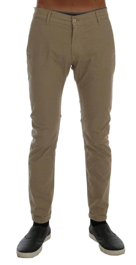 Daniele Alessandrini Beige Cotton Stretch Slim Fit Chinos - Hilstor