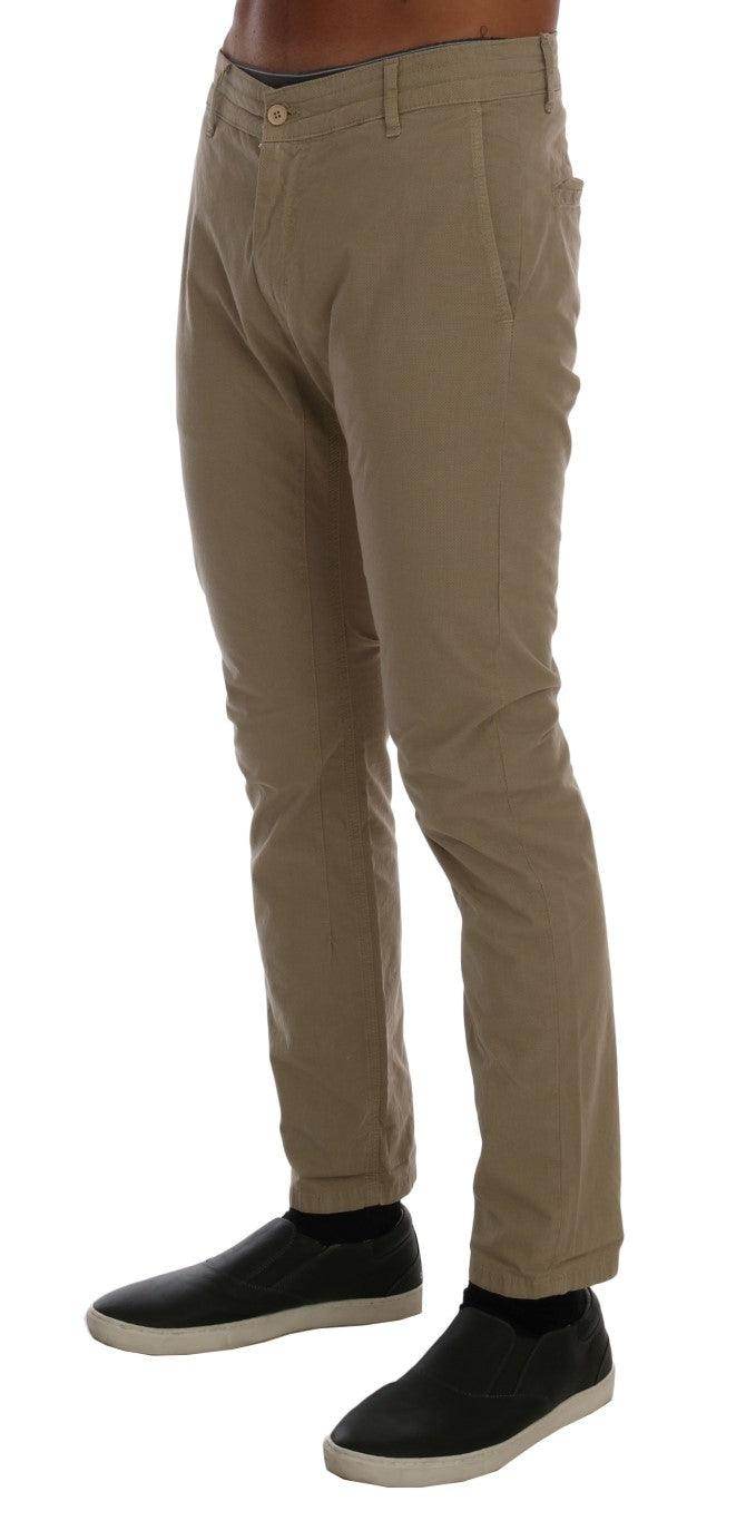 Daniele Alessandrini Beige Cotton Stretch Slim Fit Chinos - Hilstor