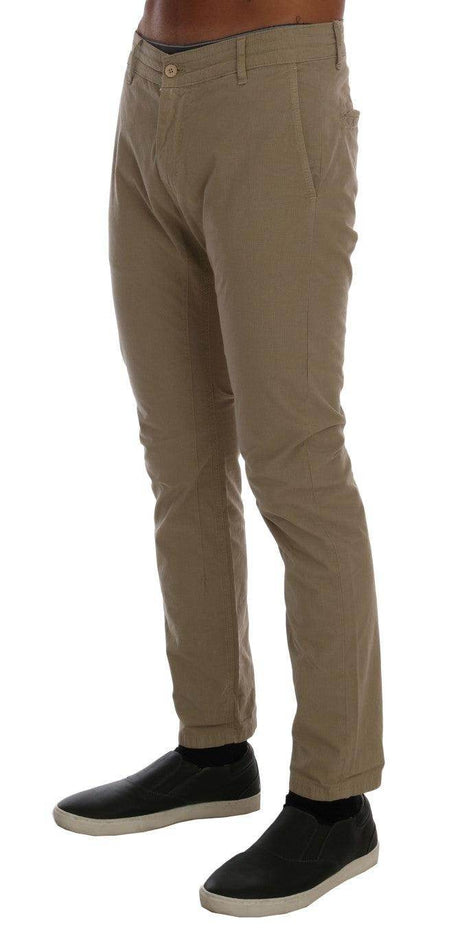 Daniele Alessandrini Beige Cotton Stretch Slim Fit Chinos - Hilstor