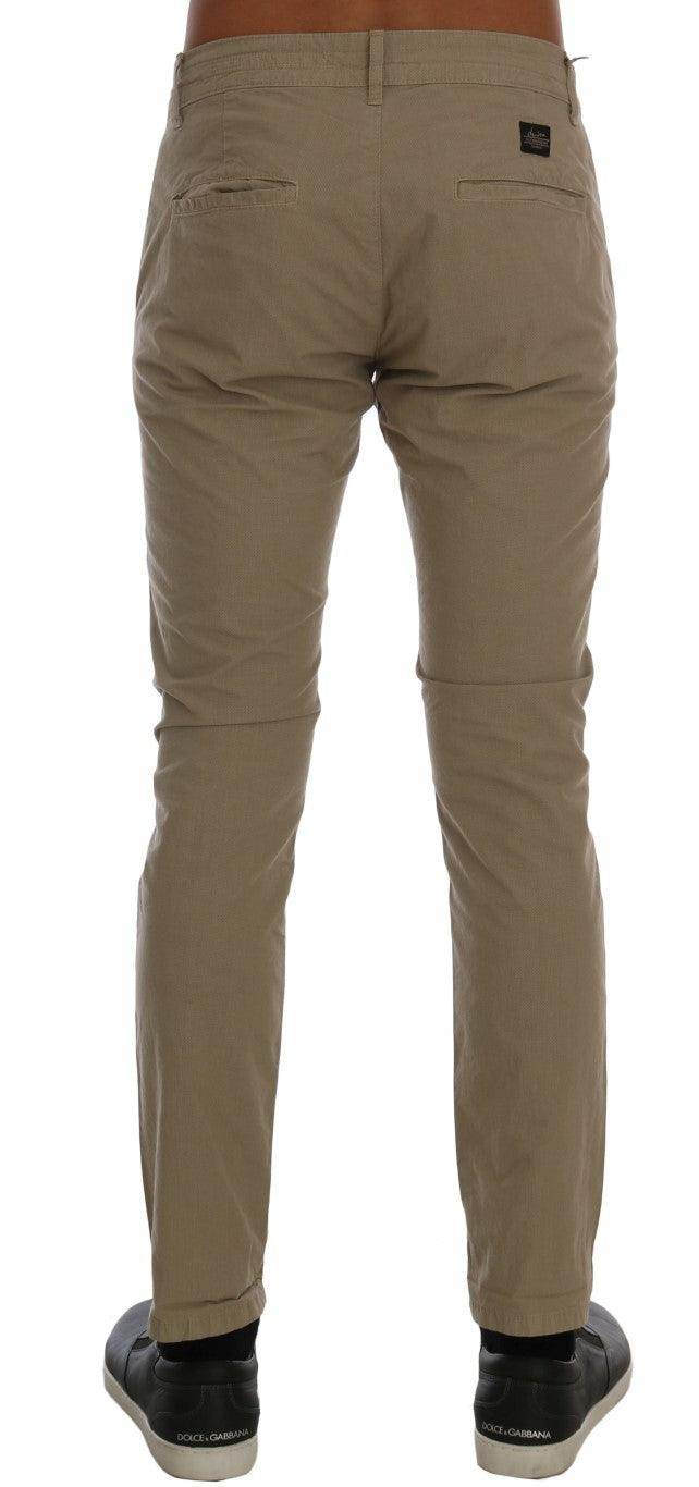 Daniele Alessandrini Beige Cotton Stretch Slim Fit Chinos - Hilstor
