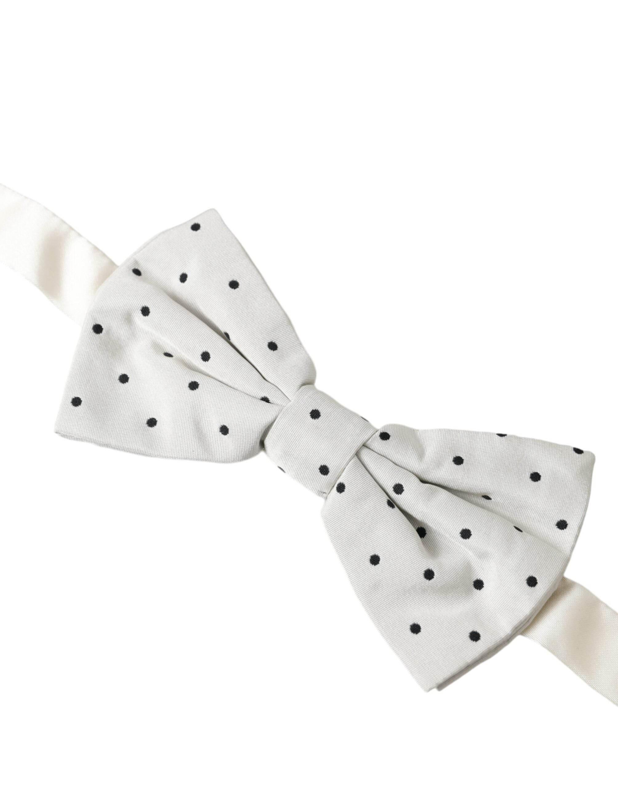 Dolce & Gabbana White Black Polka Dot Polyester Bow Tie Men - Hilstor