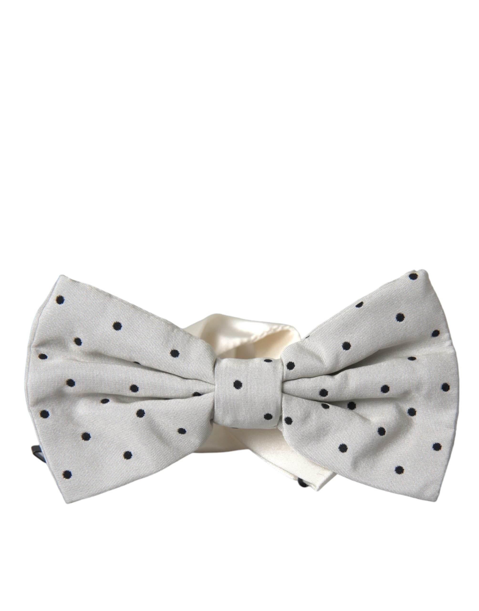 Dolce & Gabbana White Black Polka Dot Polyester Bow Tie Men - Hilstor