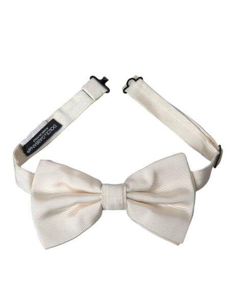 Dolce & Gabbana Off White Silk Adjustable Neck Men Bow Tie - Hilstor