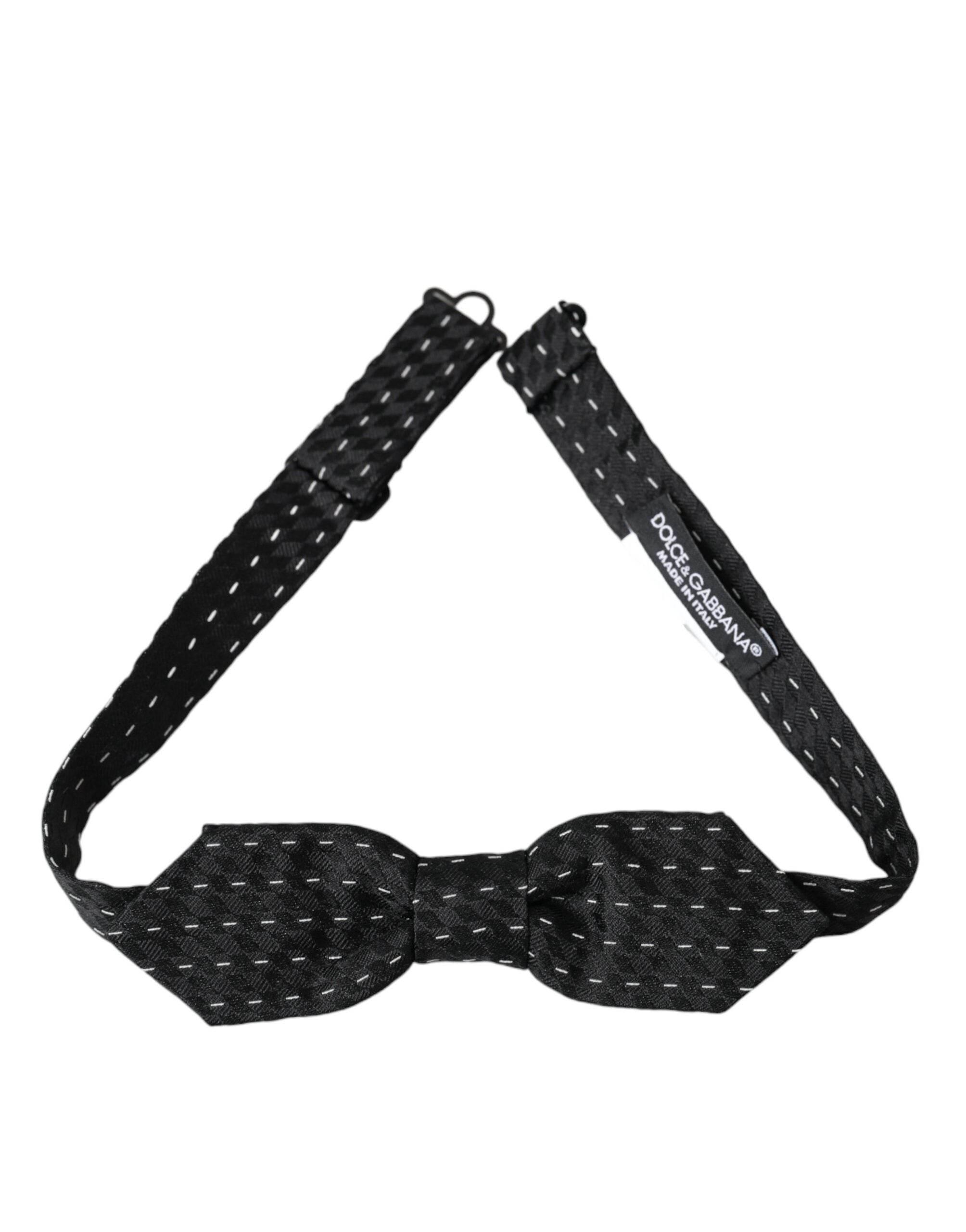 Dolce & Gabbana Black White Stitched Silk Men Neck Bow Tie - Hilstor