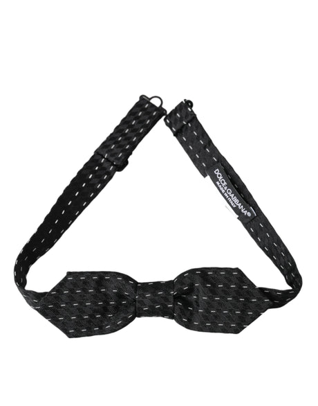 Dolce & Gabbana Black White Stitched Silk Men Neck Bow Tie - Hilstor