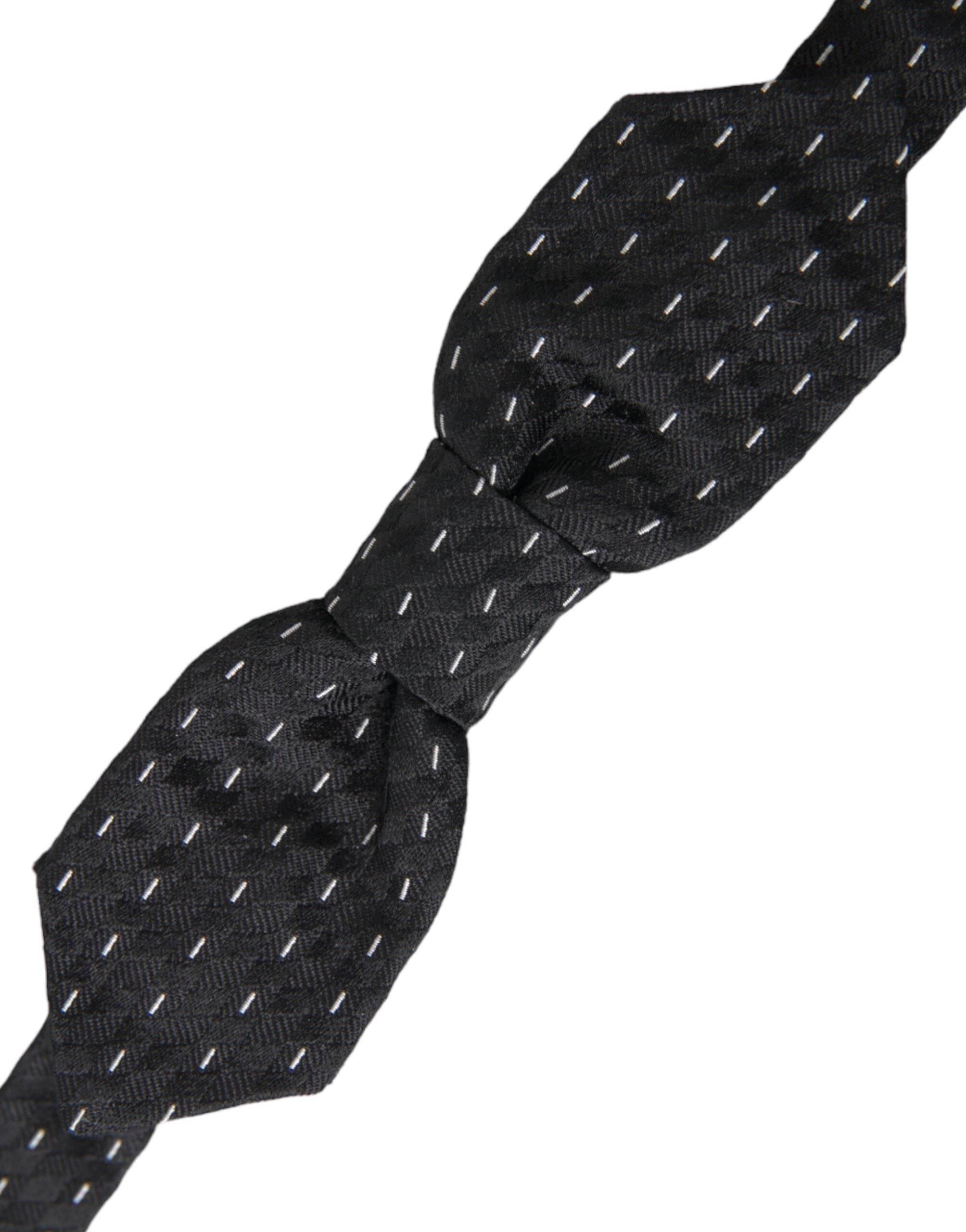 Dolce & Gabbana Black White Stitched Silk Men Neck Bow Tie - Hilstor