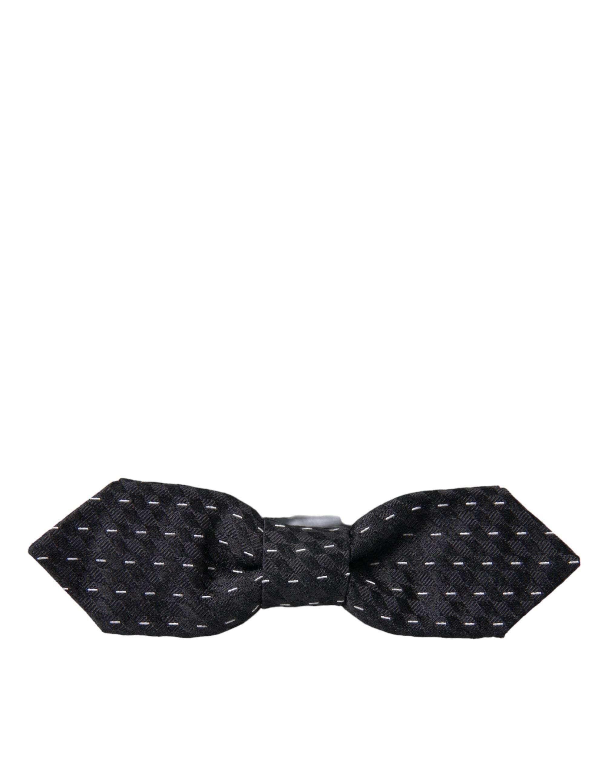 Dolce & Gabbana Black White Stitched Silk Men Neck Bow Tie - Hilstor