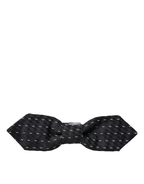 Dolce & Gabbana Black White Stitched Silk Men Neck Bow Tie - Hilstor