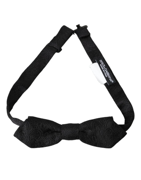 Dolce & Gabbana Black Brocade Silk Adjustable Neck Bow Tie - Hilstor