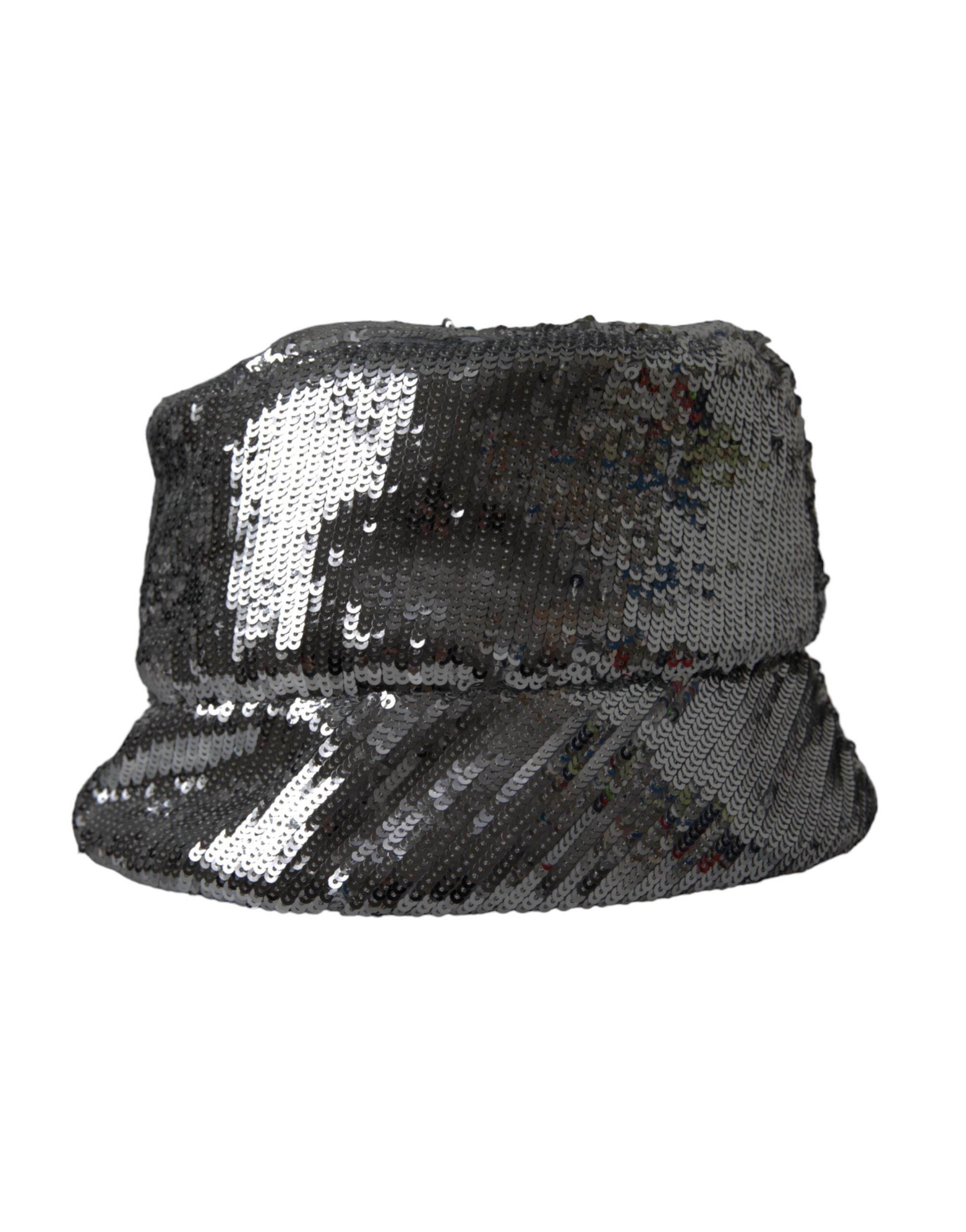 Dolce & Gabbana Silver Sequined Nylon Bucket Hat Men - Hilstor