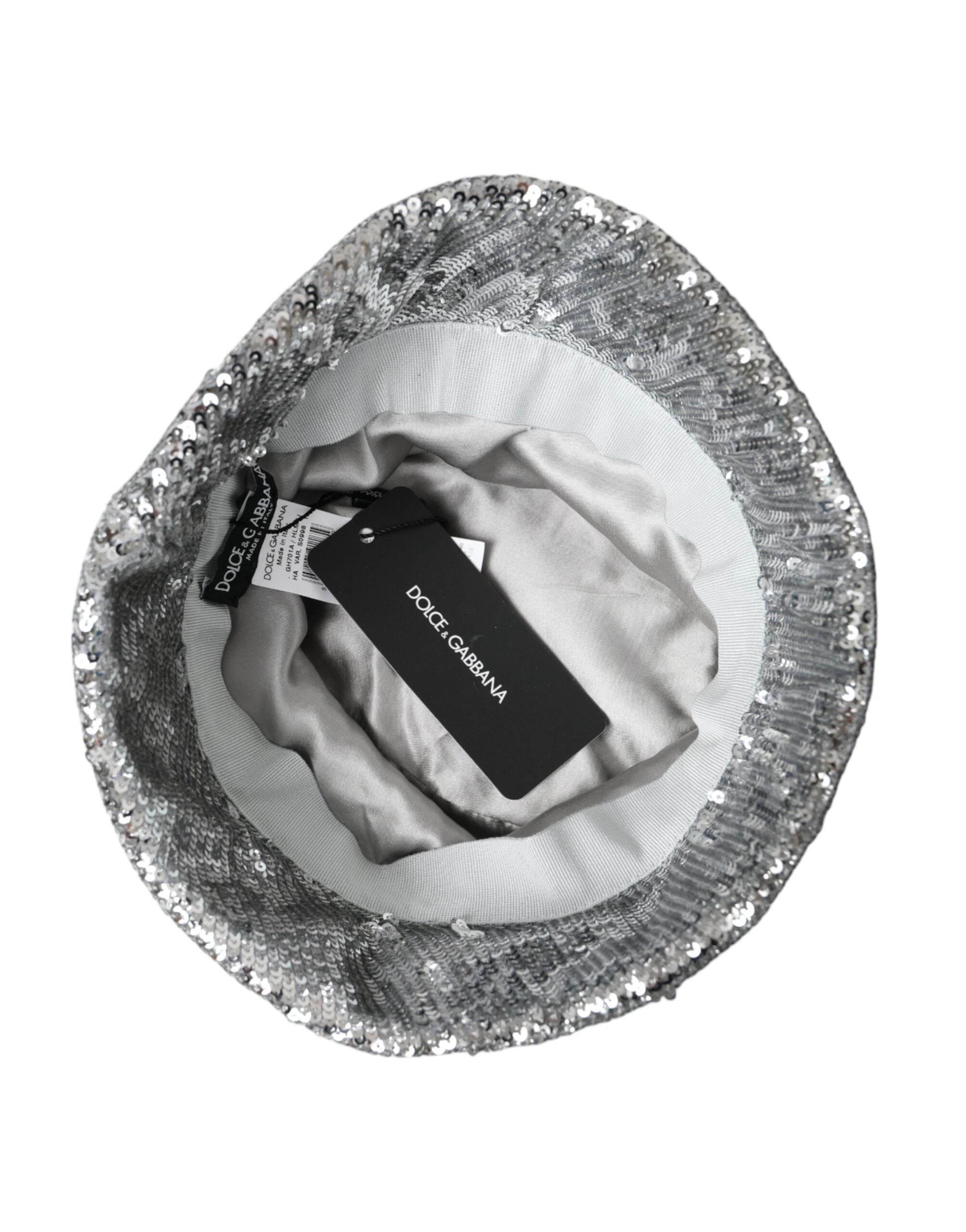 Dolce & Gabbana Silver Sequined Nylon Bucket Hat Men - Hilstor