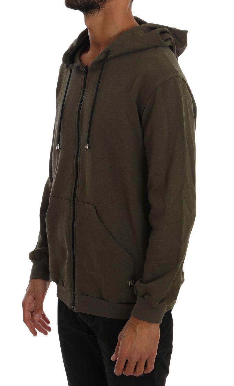 Daniele Alessandrini Green Full Zipper Hodded Cotton Sweater - Hilstor