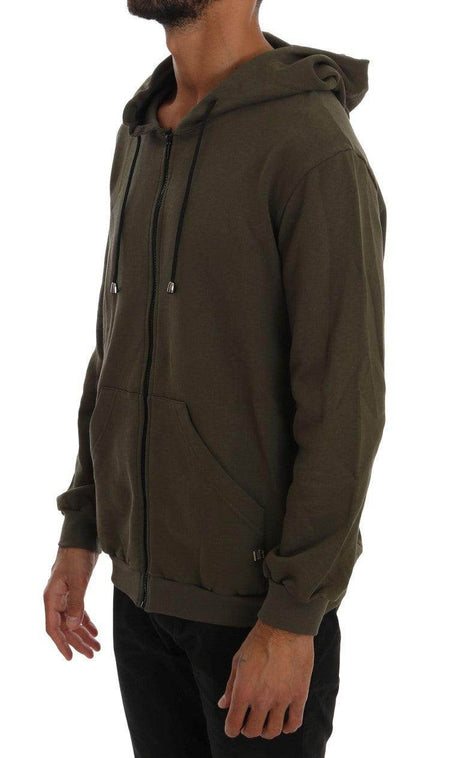 Daniele Alessandrini Green Full Zipper Hodded Cotton Sweater - Hilstor