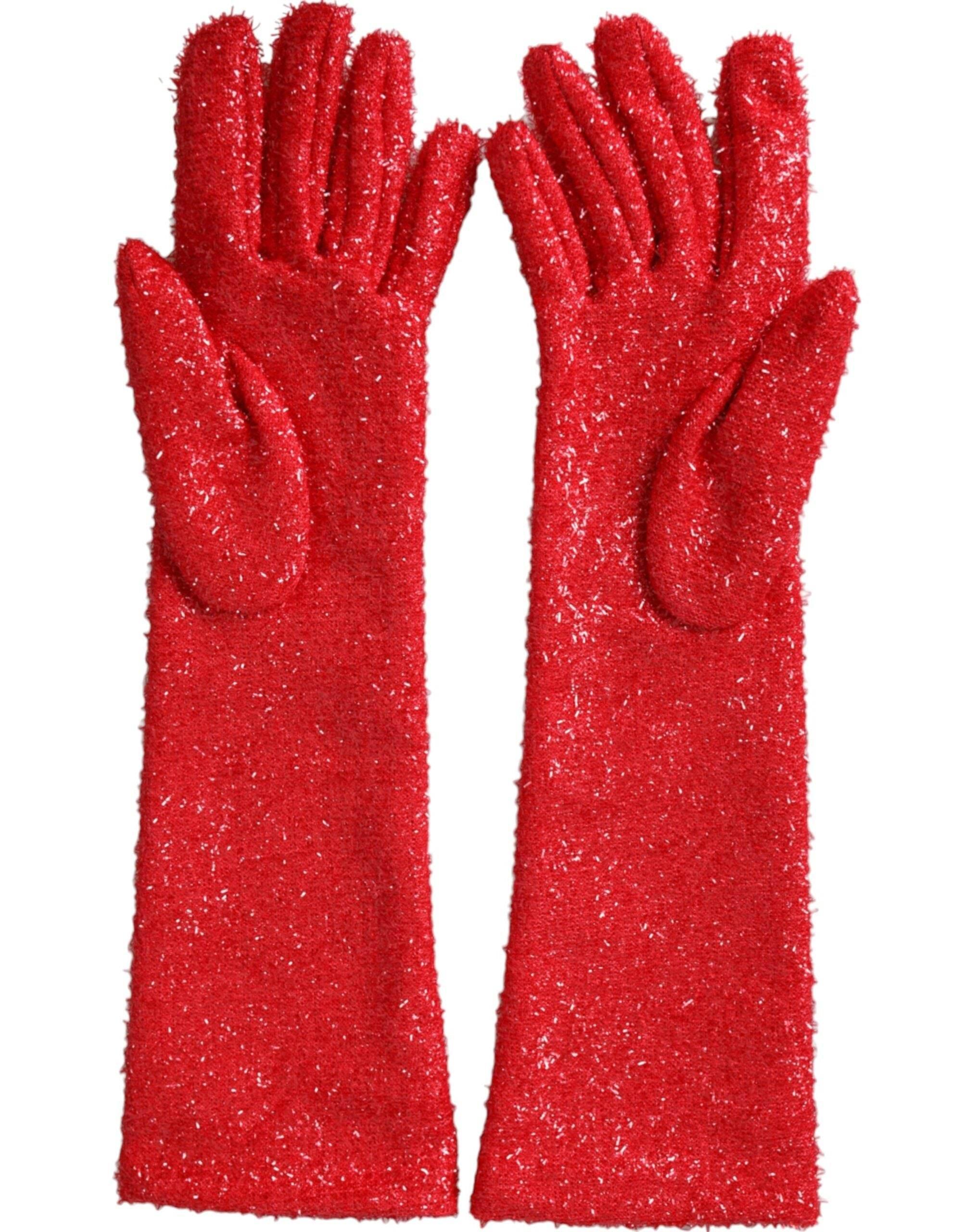 Dolce & Gabbana Red Lurex Fantasia Mid Arm Length Gloves - Hilstor