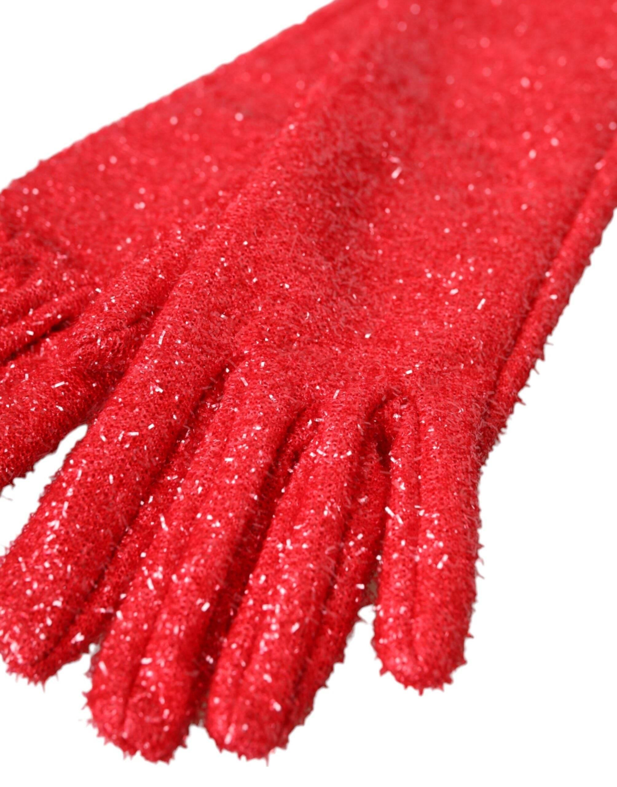 Dolce & Gabbana Red Lurex Fantasia Mid Arm Length Gloves - Hilstor
