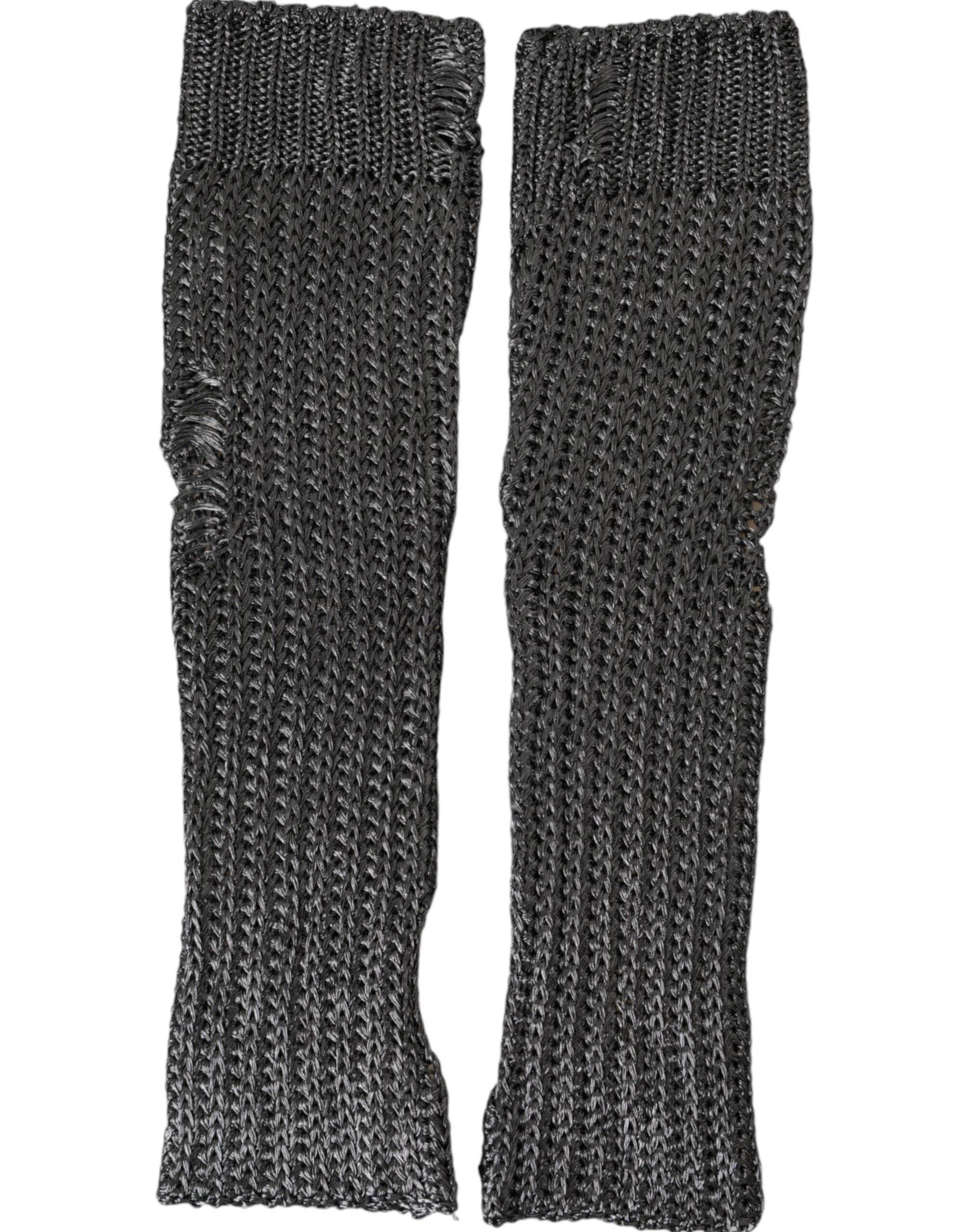 Dolce & Gabbana Gray Viscose Knitted Finger Less Gloves - Hilstor