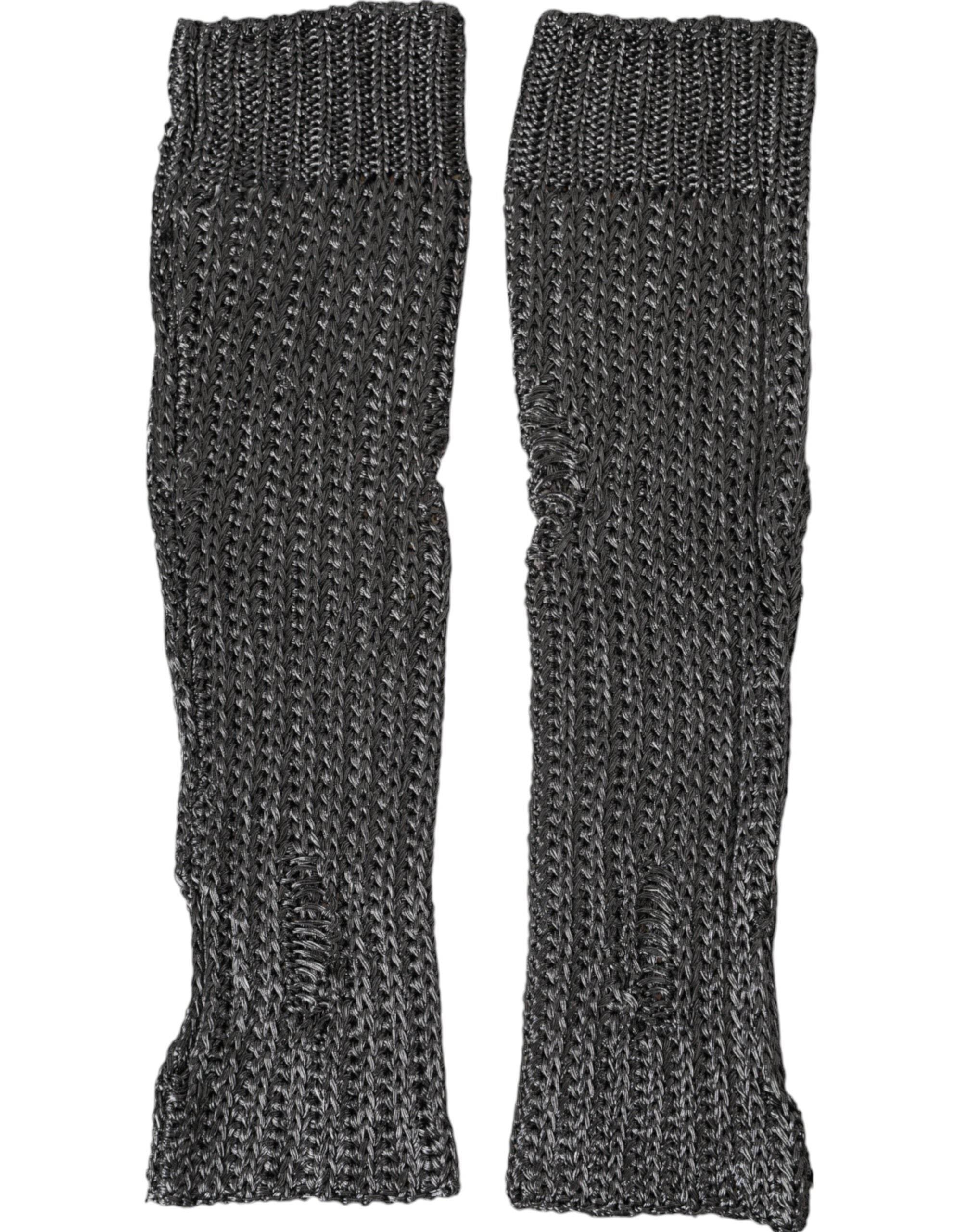 Dolce & Gabbana Gray Viscose Knitted Finger Less Gloves - Hilstor