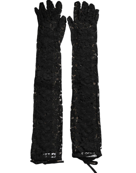Dolce & Gabbana Black Taormina Lace Elbow Length Gloves - Hilstor