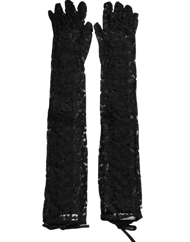 Dolce & Gabbana Black Taormina Lace Elbow Length Gloves - Hilstor