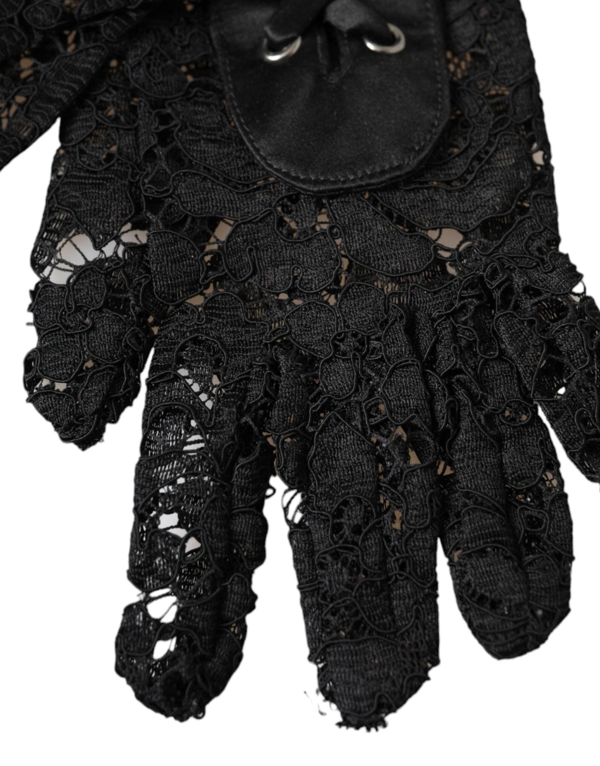 Dolce & Gabbana Black Taormina Lace Elbow Length Gloves - Hilstor