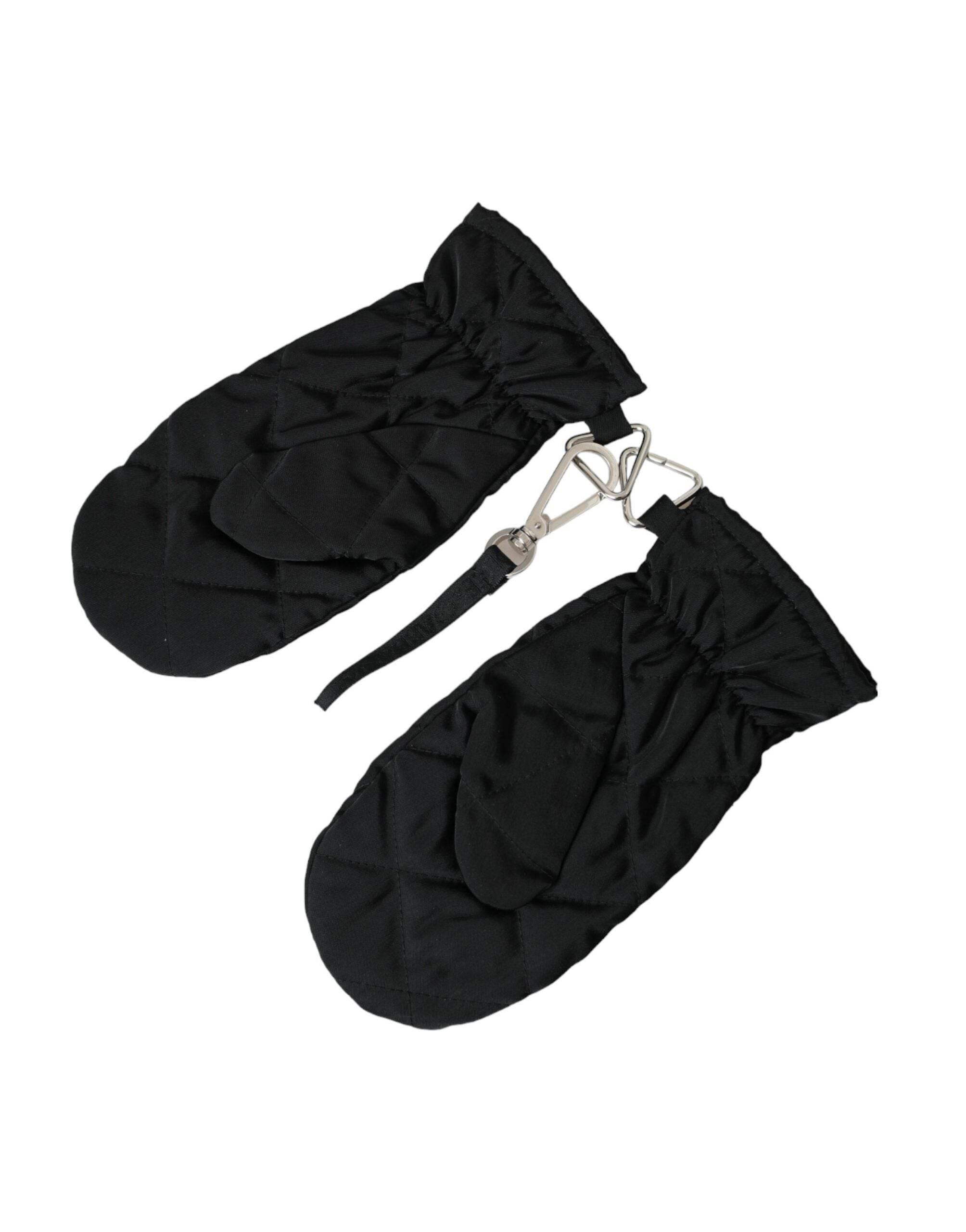 Dolce & Gabbana Black Quilted Nylon Wrist Length Mitten Gloves - Hilstor
