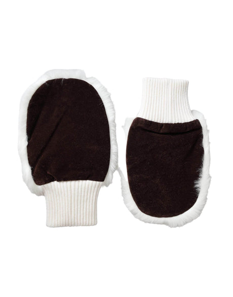 Dolce & Gabbana White Acrylic Knitted Fur Wrist Mitten Gloves - Hilstor