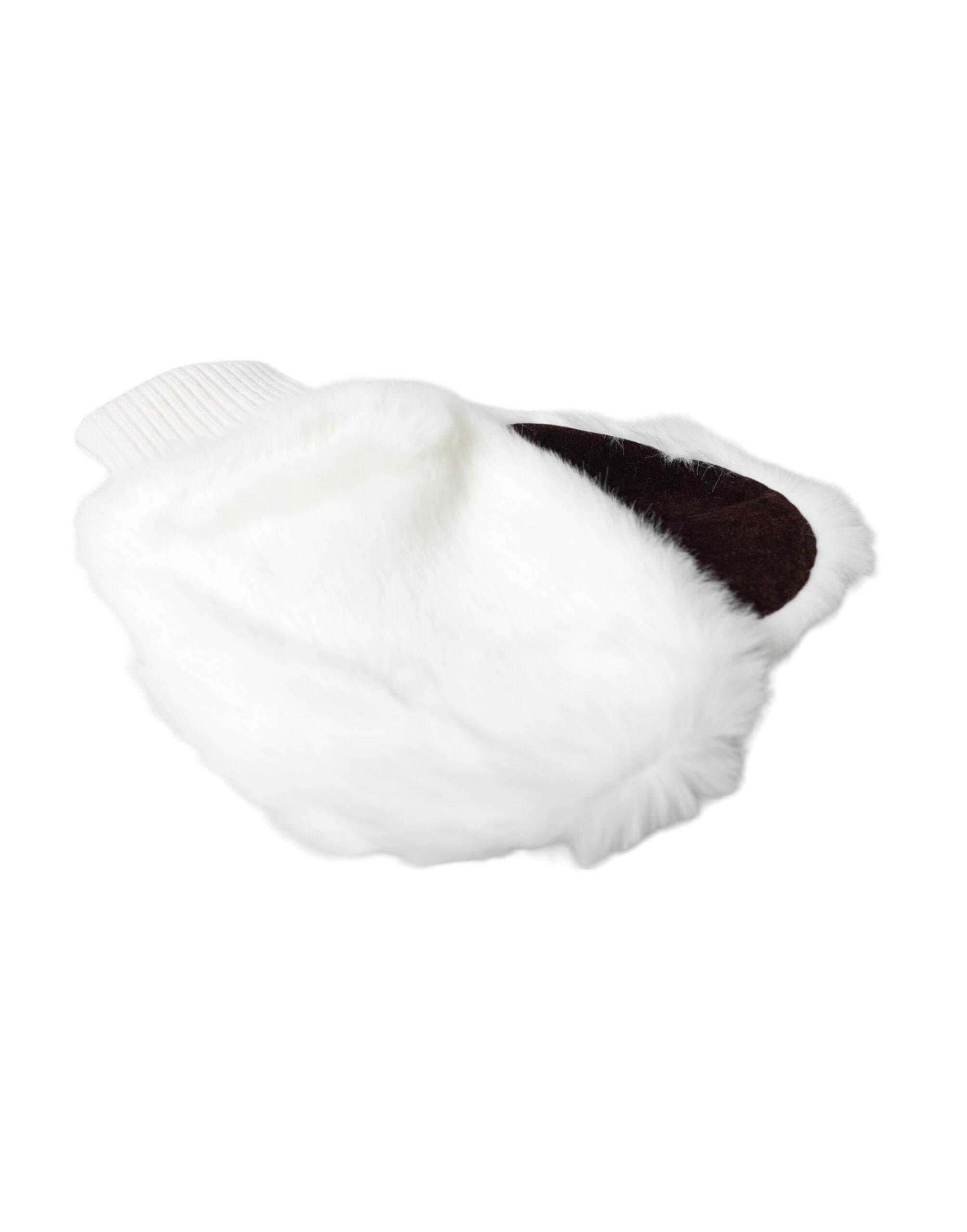 Dolce & Gabbana White Acrylic Knitted Fur Wrist Mitten Gloves - Hilstor