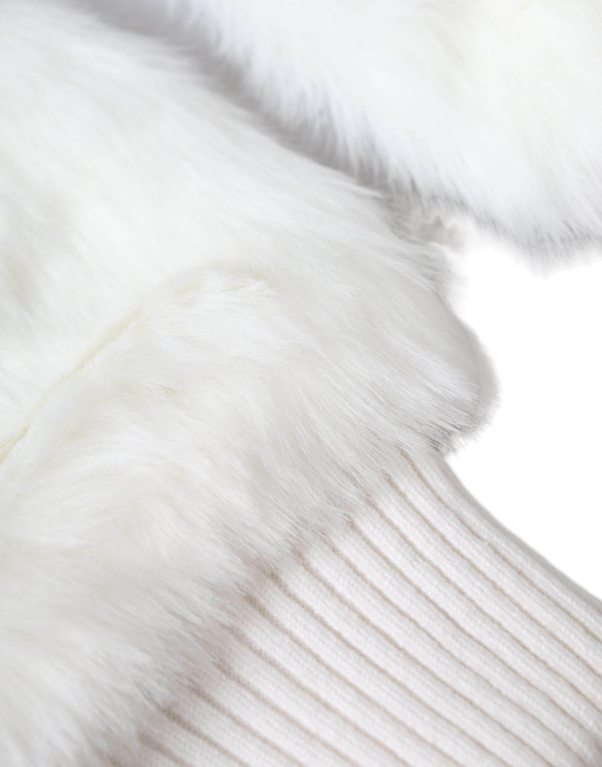 Dolce & Gabbana White Acrylic Knitted Fur Wrist Mitten Gloves - Hilstor