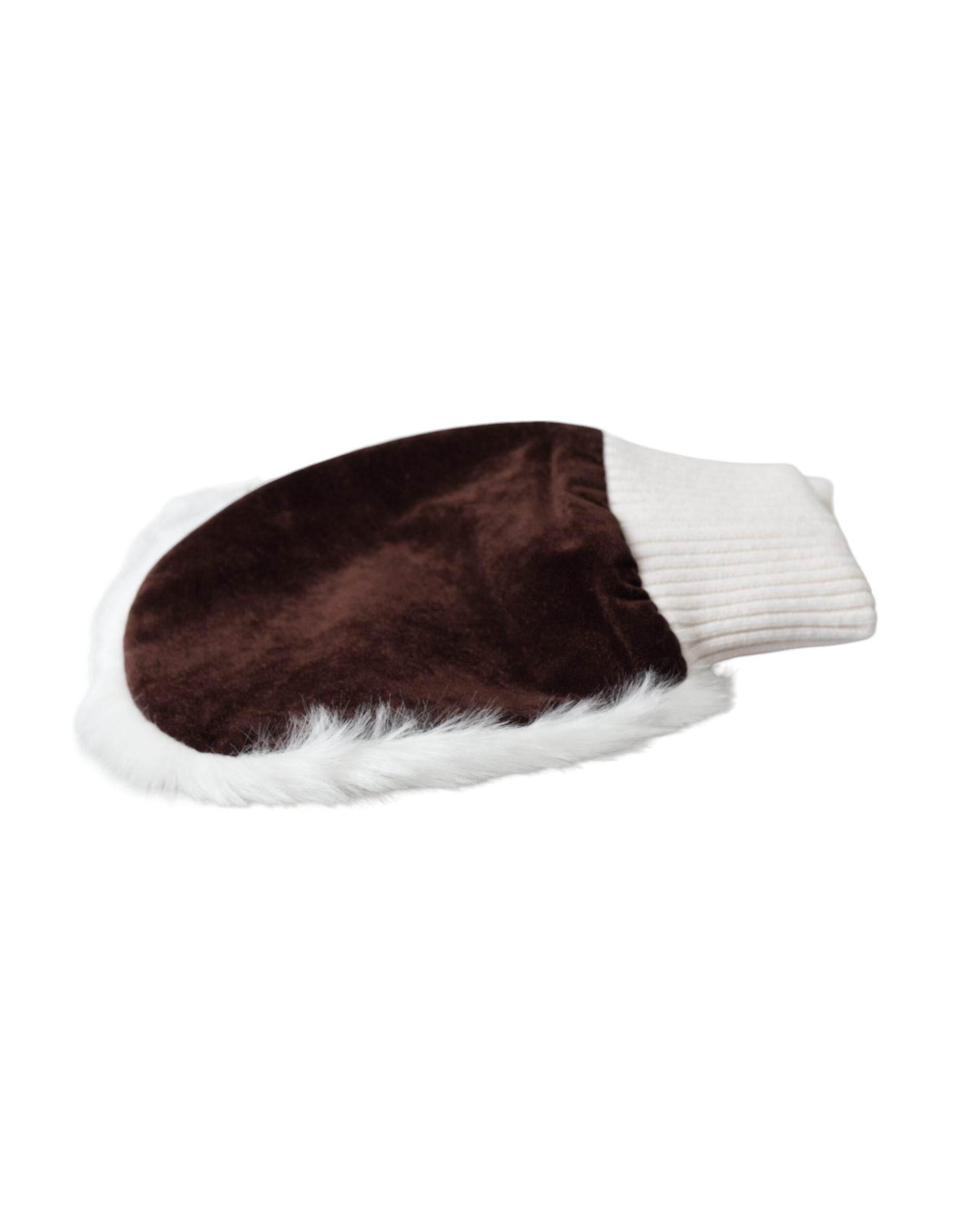 Dolce & Gabbana White Acrylic Knitted Fur Wrist Mitten Gloves - Hilstor