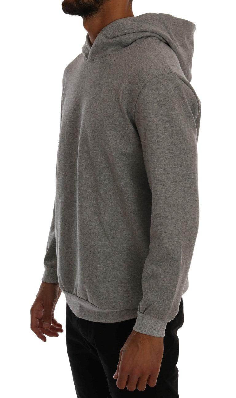Daniele Alessandrini Gray Pullover Hodded Cotton Sweater - Hilstor