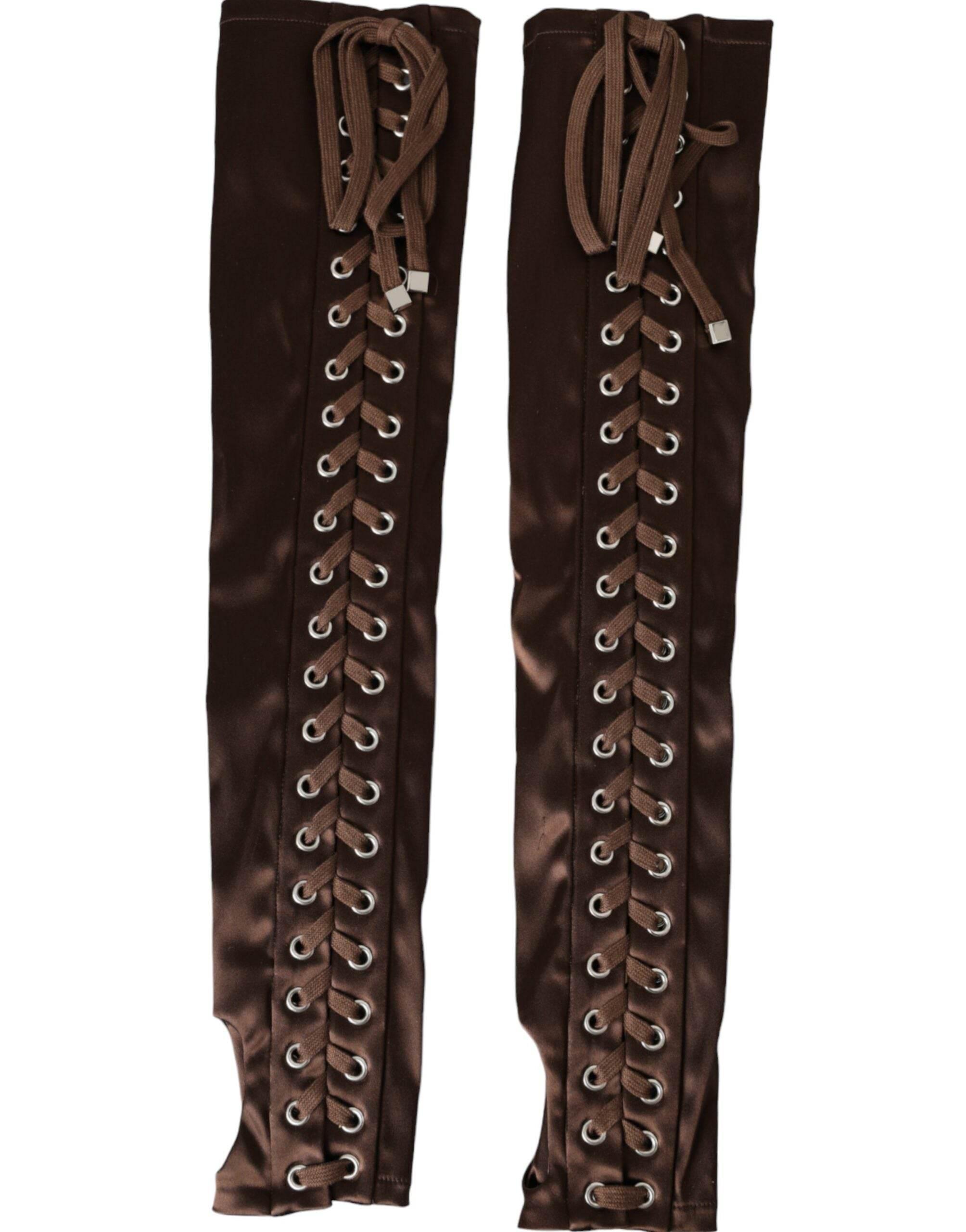 Dolce & Gabbana Brown Acetate Lace Up Fingerless Gloves - Hilstor