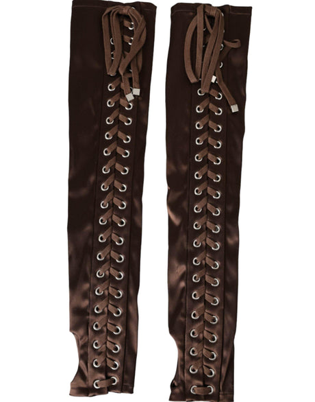 Dolce & Gabbana Brown Acetate Lace Up Fingerless Gloves - Hilstor