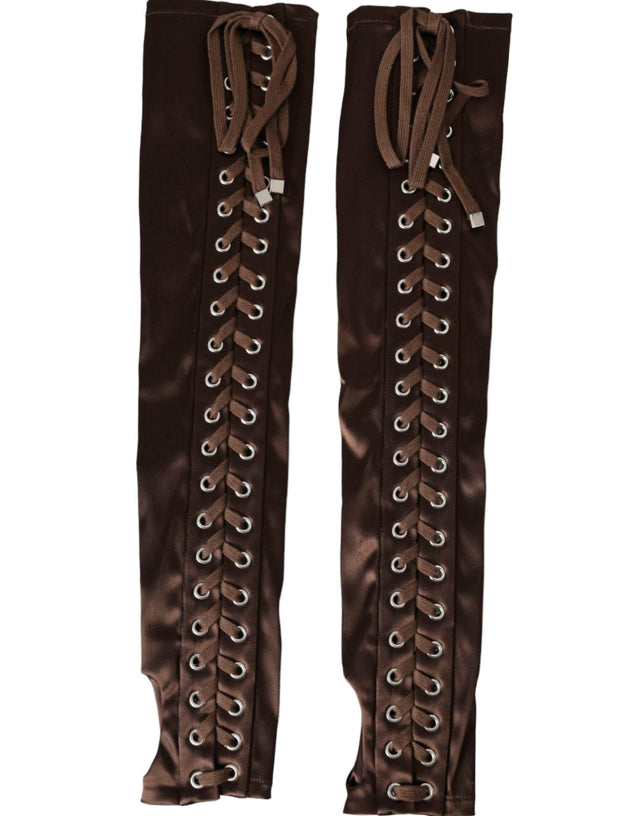 Dolce & Gabbana Brown Acetate Lace Up Fingerless Gloves - Hilstor