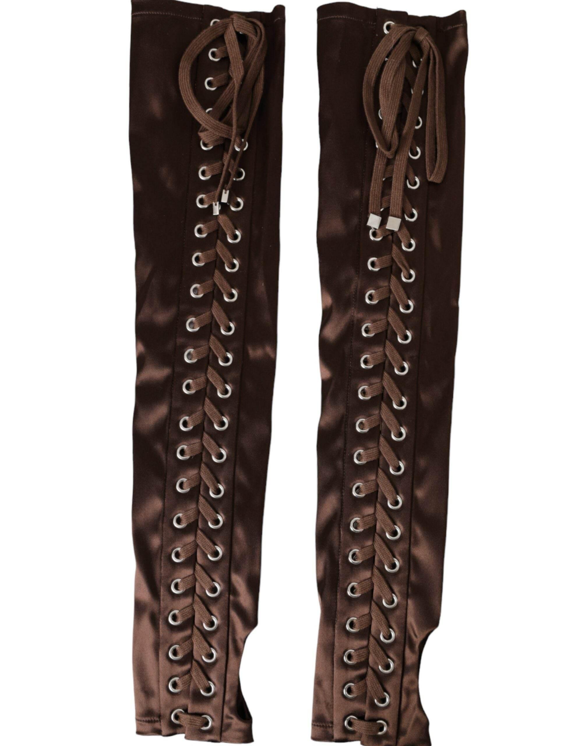 Dolce & Gabbana Brown Acetate Lace Up Fingerless Gloves - Hilstor