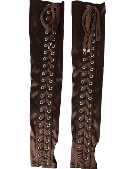 Dolce & Gabbana Brown Acetate Lace Up Fingerless Gloves - Hilstor