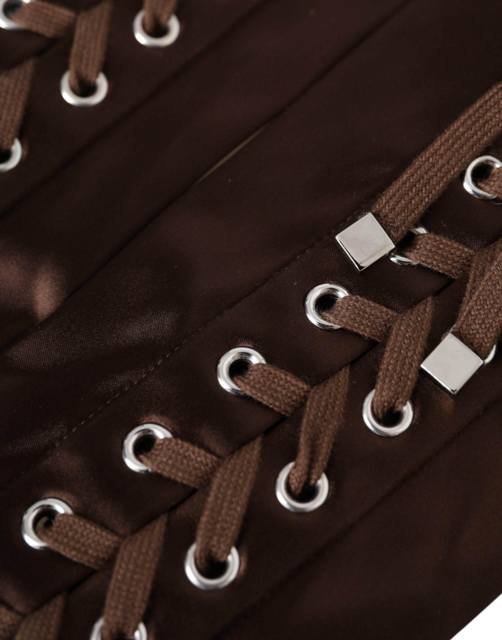 Dolce & Gabbana Brown Acetate Lace Up Fingerless Gloves - Hilstor