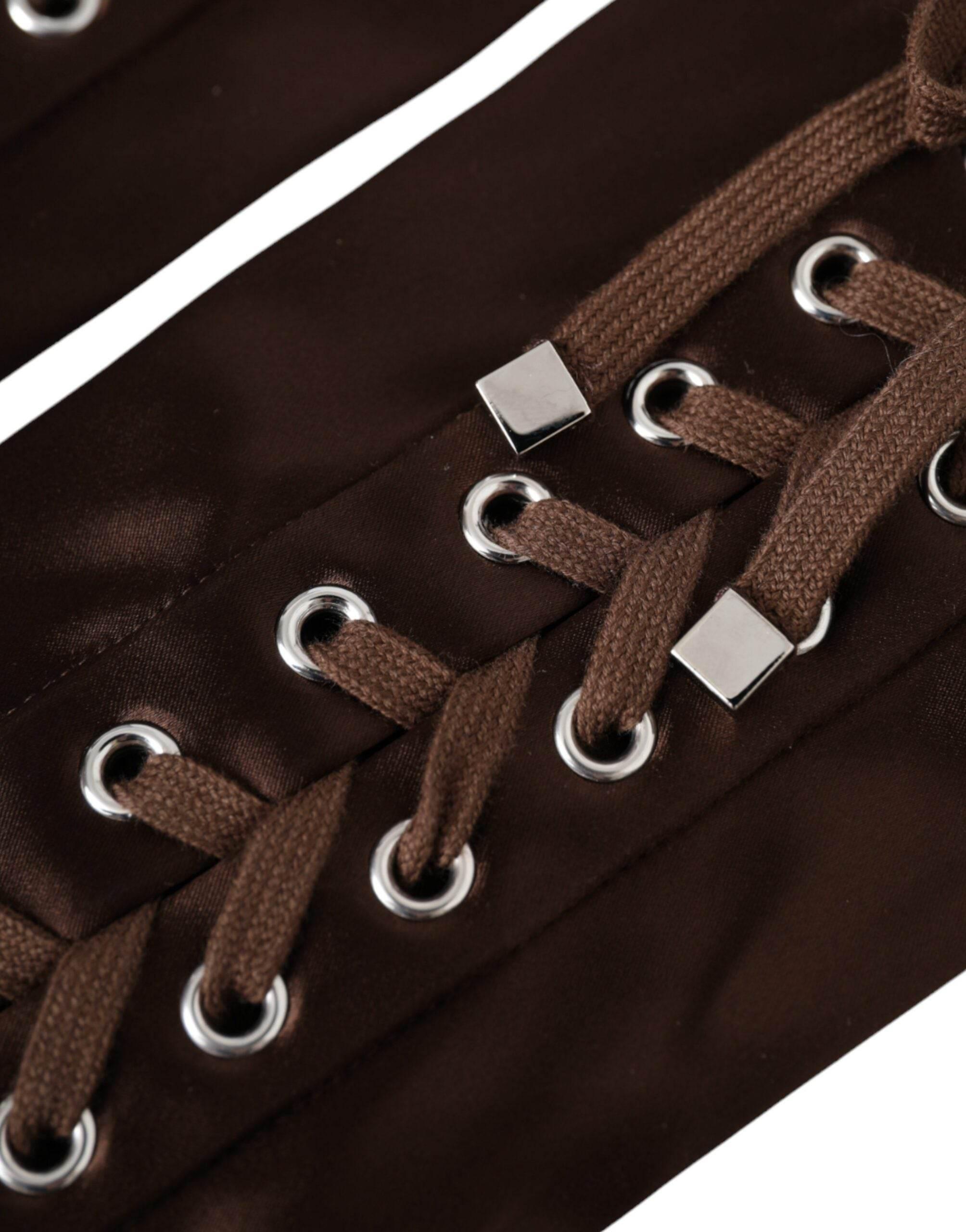 Dolce & Gabbana Brown Acetate Lace Up Fingerless Gloves - Hilstor