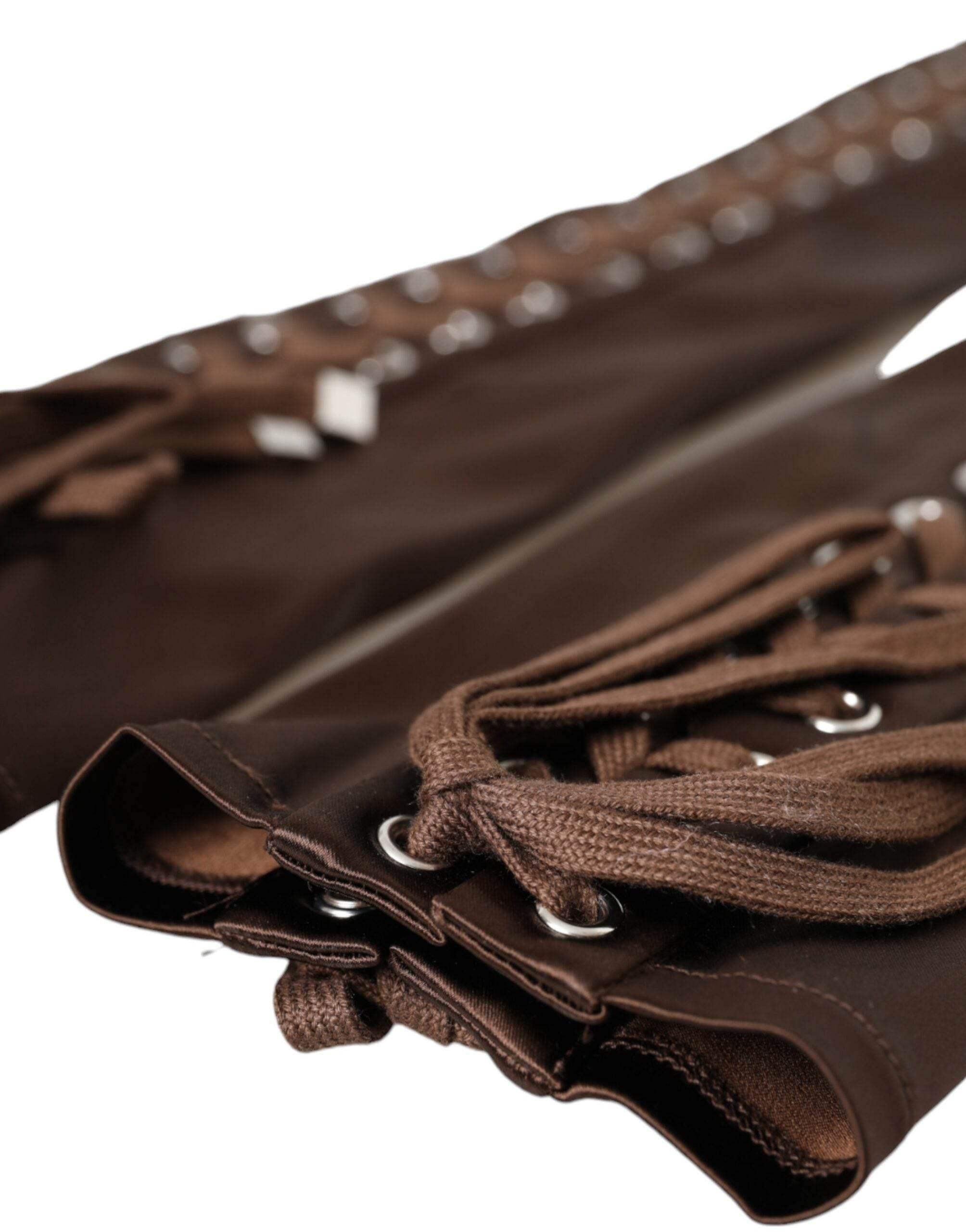 Dolce & Gabbana Brown Acetate Lace Up Fingerless Gloves - Hilstor