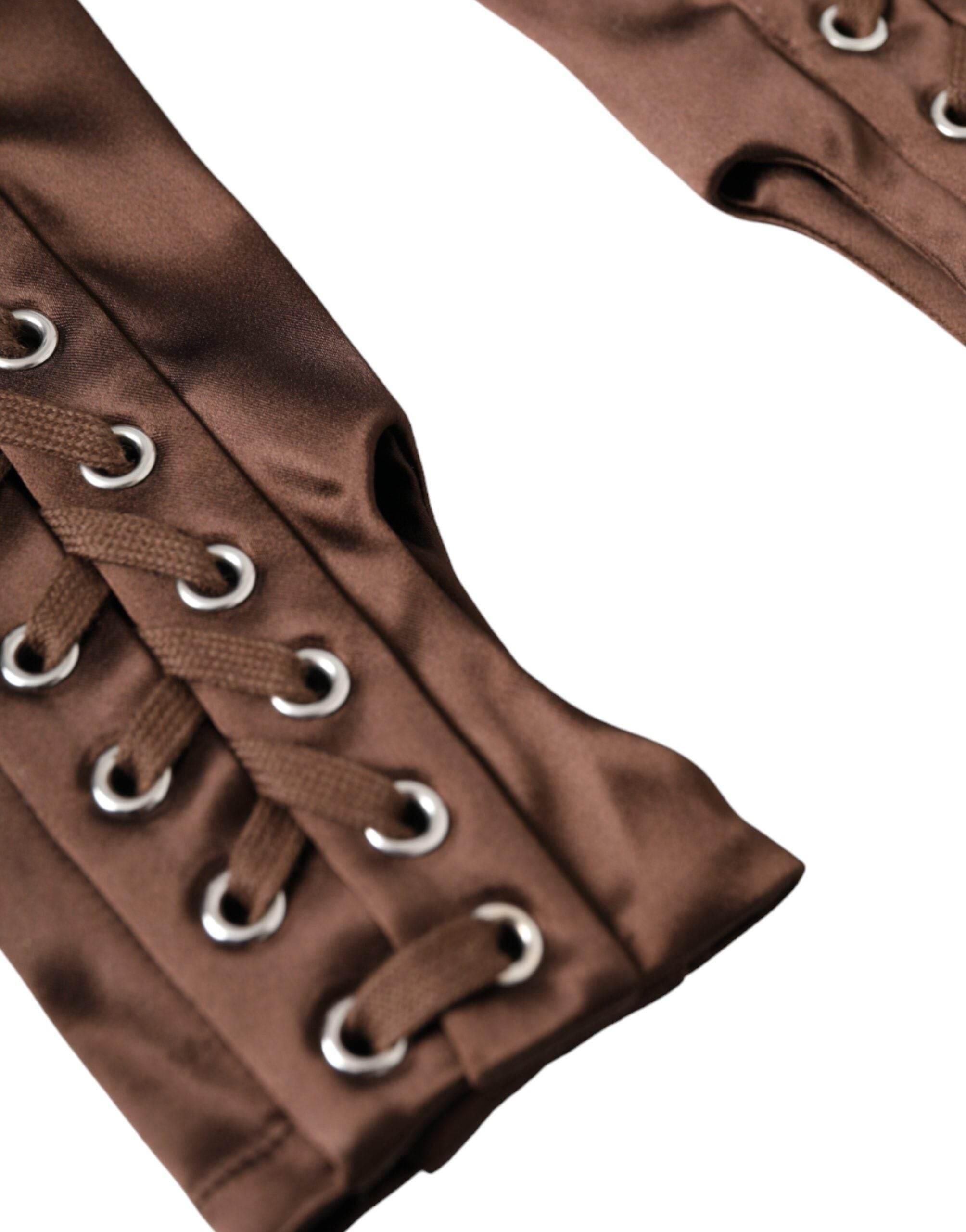 Dolce & Gabbana Brown Acetate Lace Up Fingerless Gloves - Hilstor