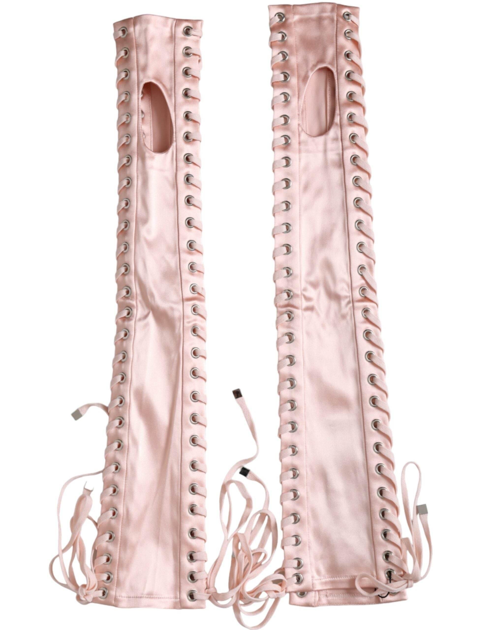 Dolce & Gabbana Pink Acetate Lace Up Fingerless Gloves - Hilstor